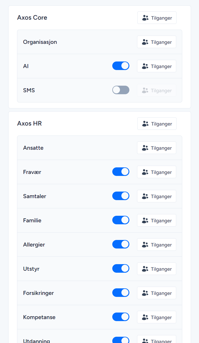 Skjermbilde av Axos admin